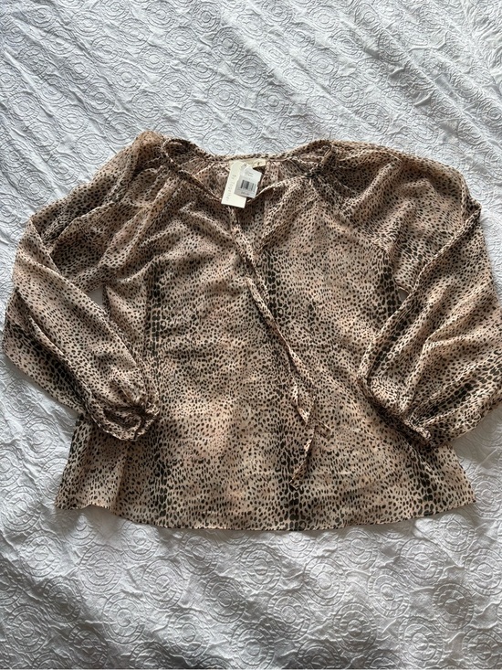By Together Tops - By Together Taupe and Black Dotted Tie-Front Blouse